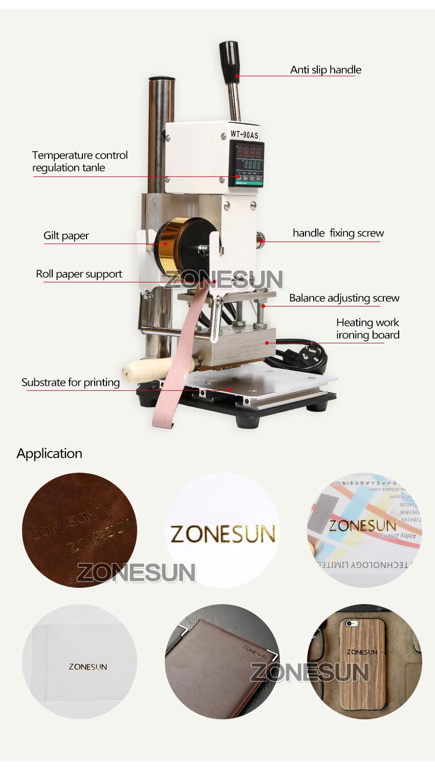 ZONESUN Hot Foil Stamping Machine Manual Bronzing Machine for PVC Card leather a 3