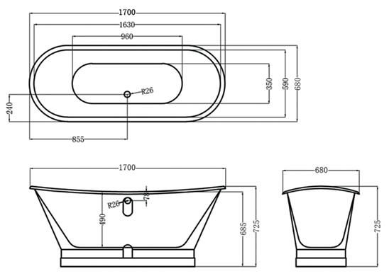 cast iron bathtub with white painted steel skirt