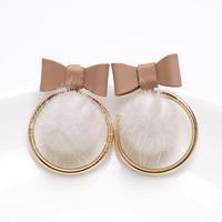 Fashion Sweet Style Bowknot Plush Ball Circle Shape Alloy Lady Earrings