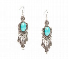 Fashion Vintage Anti-Silver Plated Geometric Metal Tassel Drop Earring