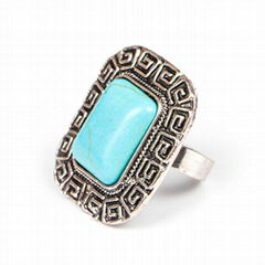 Vintage Anti-Silver Plated Big Rectangle Turquoise Stone Bohemia Ring8#