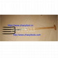 wood handle with T grip flat tines forged digging spading fork 