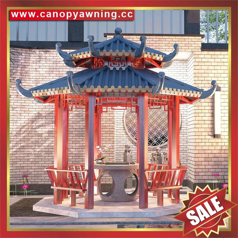 Chinese wood look garden aluminum alu gazebo pavilion pagoda gloriette shelter 3