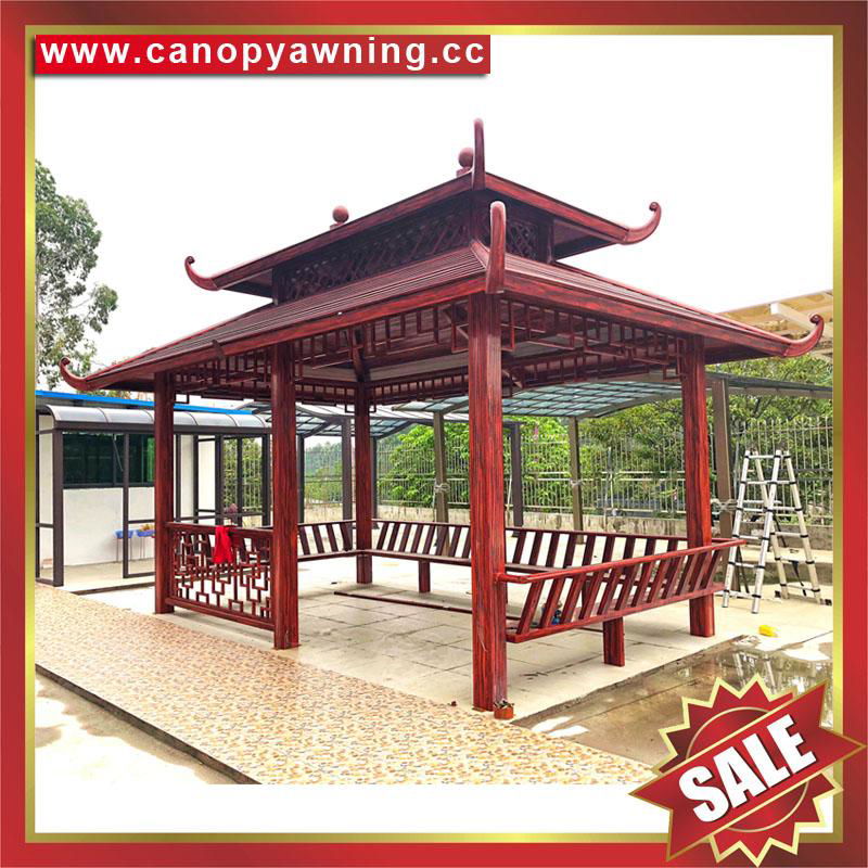 outdoor garden wood look aluminum metal gazebo pavilion pagoda gloriette