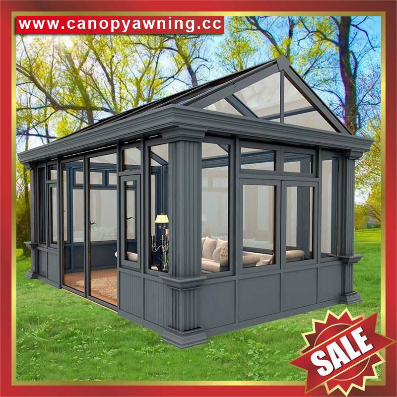 Prefab modern aluminium alloy tempered glass house sun room for villa cottage