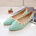 2018 High Quality Genuine Leather Pointed Toe Rivets Women Low Heels Shoes Candy 3