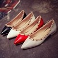 2018 High Quality Genuine Leather Pointed Toe Rivets Women Low Heels Shoes Candy 2