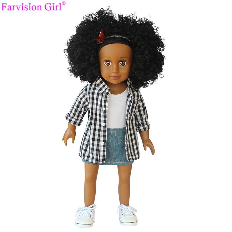 Fashion cloth blcak vinyl doll 18 inch girl half cloth body soft toy new 3