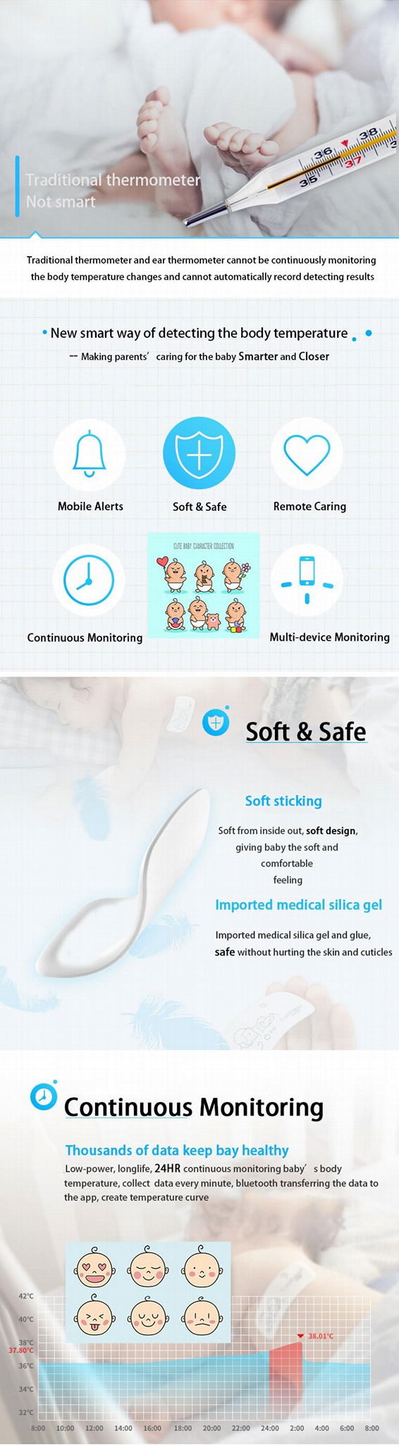 Warm Patch Soft Wearable Smart Thermometer Continuously Fever Monitoring 4