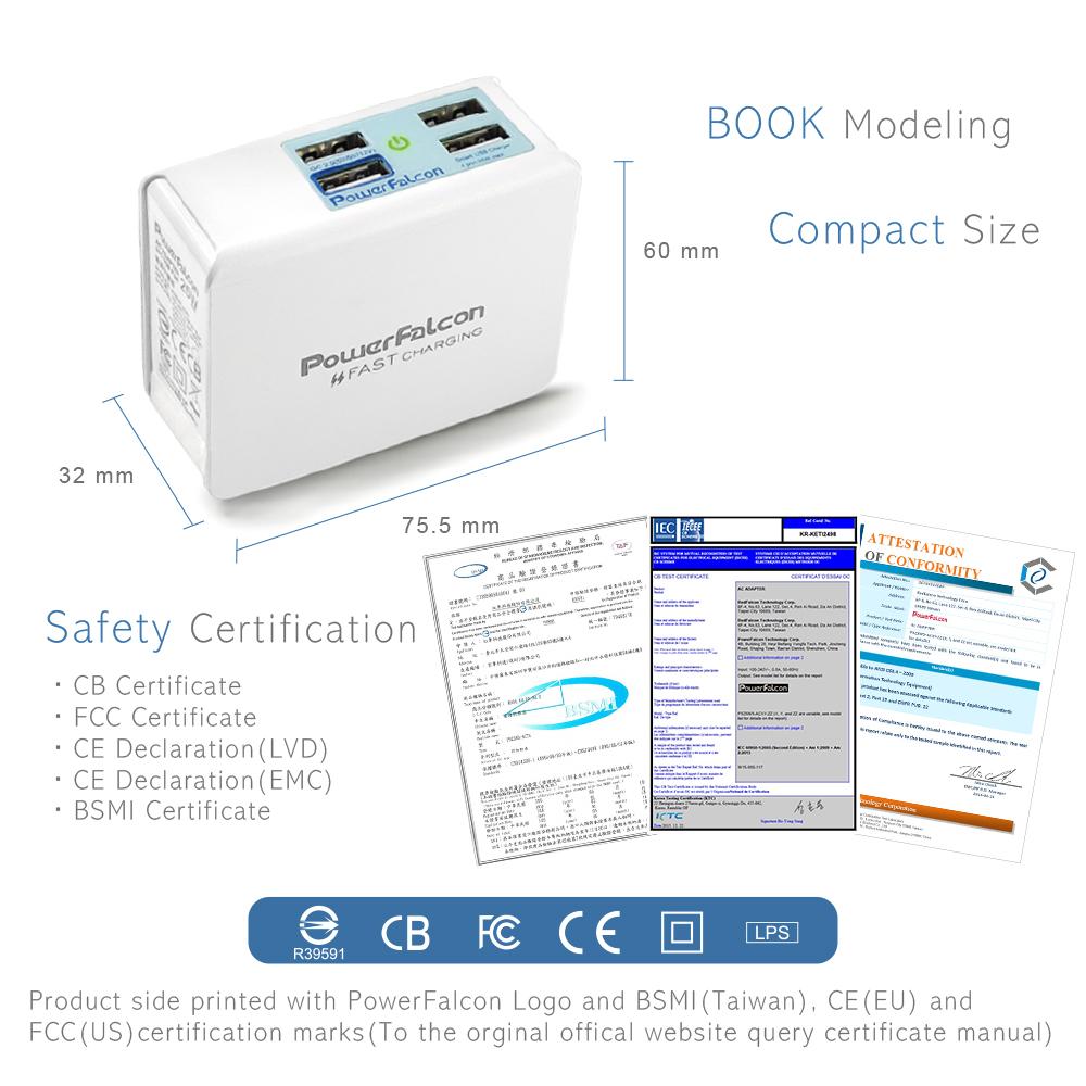 PowerFalcon 25W智能3+1(QC3.0)埠充电器 (AC头可拆换)(蓝色) 4