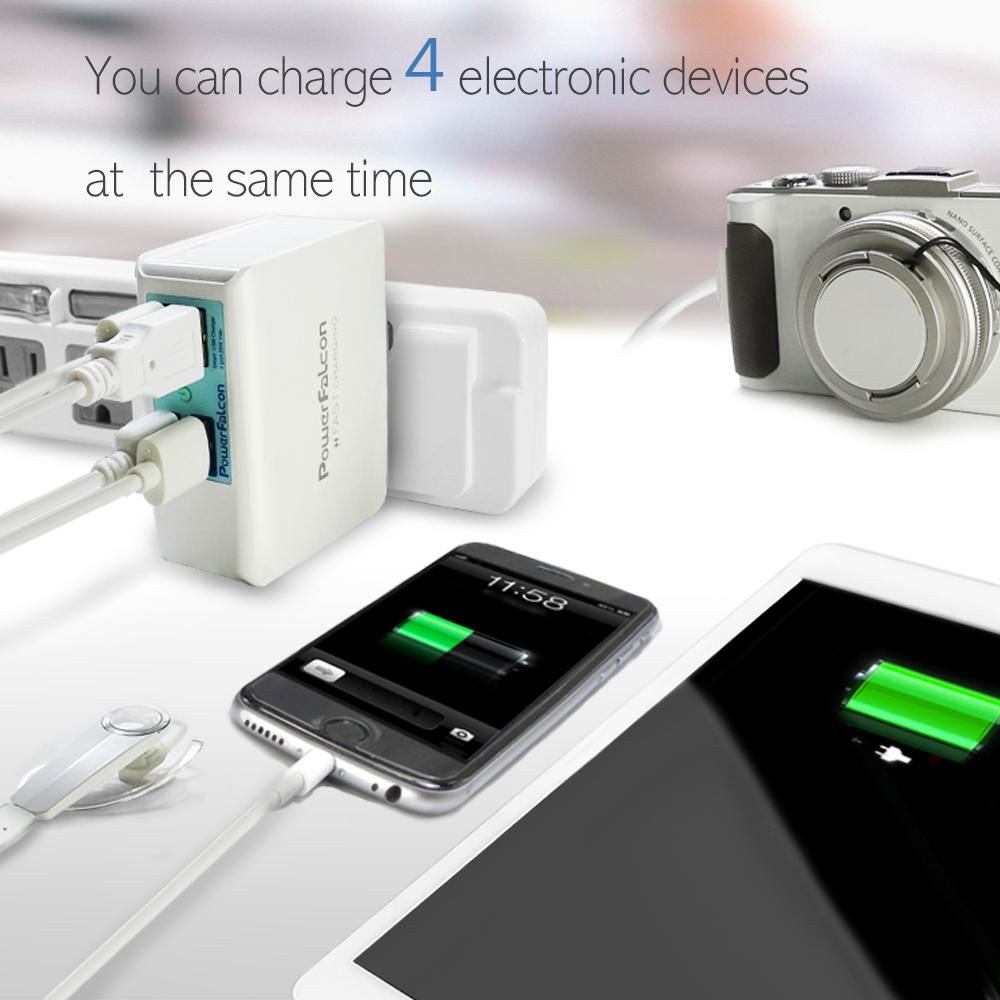 PowerFalcon Smart 3+1 port Charger with 4 Interchangable AC Plugs EU/AU/UK/US 2