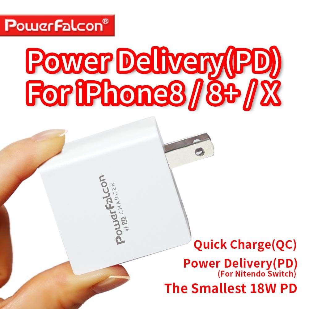 PowerFalcon 18W USB-C PD QC2 Wall Charger for iPhone X, Switch