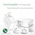 Smart 2 USB-A +USB-C port Charger, with 4 Interchangable AC Plugs EU/AU/UK/US 3