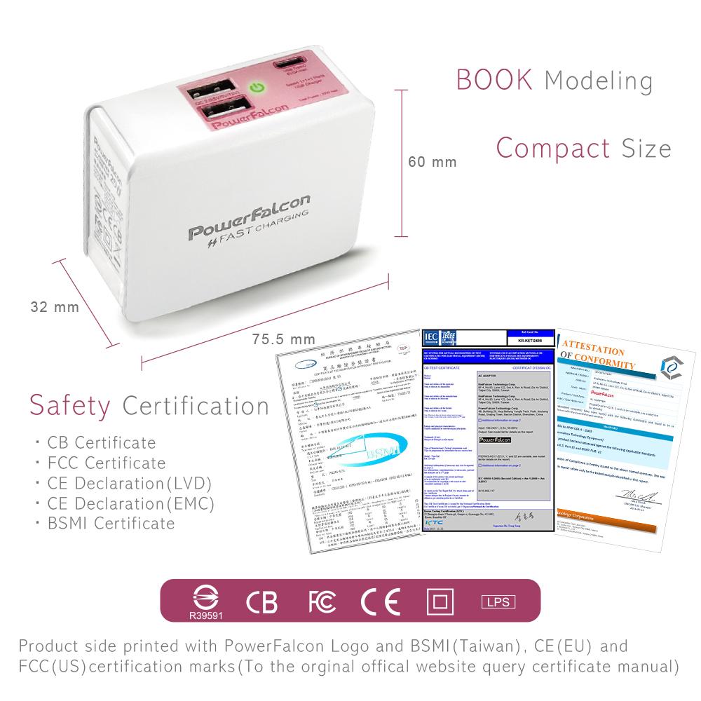 PowerFalcon USB 多口 多國可換頭充電器 25W智能旅行快充(粉色) 3