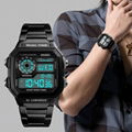 Cool men's dual time analog digital watch with square dail 