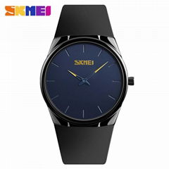 Classic simple design quartz watch zinc alloy case PU band with 30 ATM blue