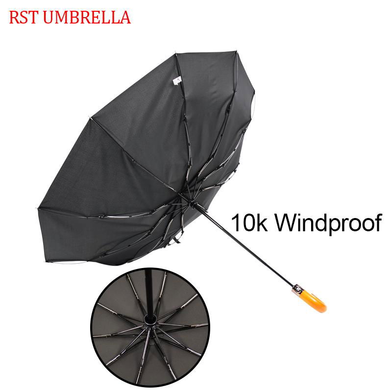 RST windproof with wooden handle umbrella automatic travel umbrellas with 10 rib 2