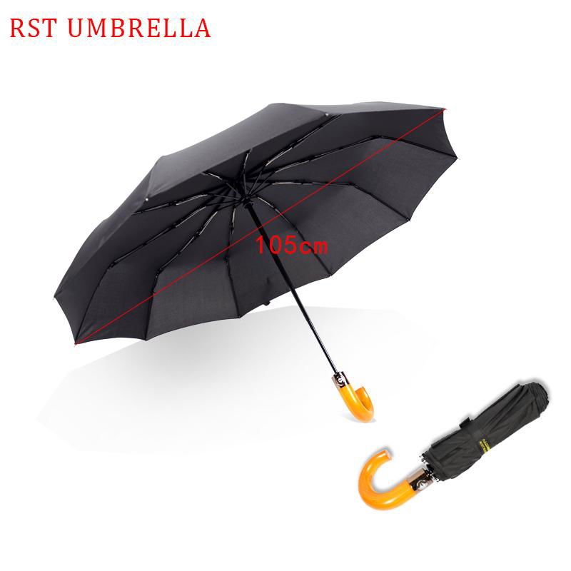 RST windproof with wooden handle umbrella automatic travel umbrellas with 10 rib 3