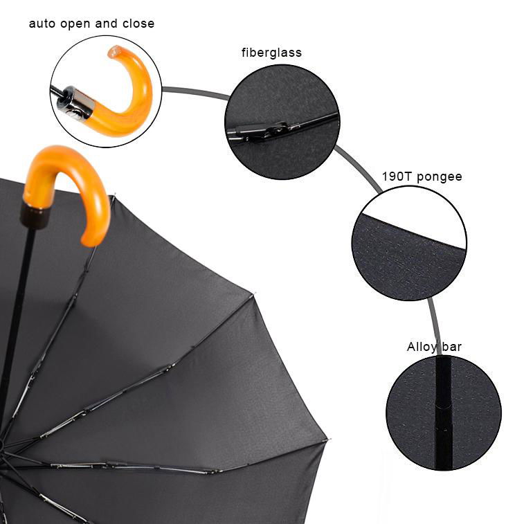 RST windproof with wooden handle umbrella automatic travel umbrellas with 10 rib 5