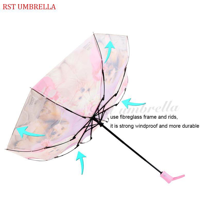 RST new design small animal automatic three folding umbrella balinese umbrella 3