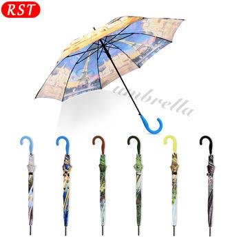 RST new fashion portable raining umbrella straight umbrella heat transfer printi