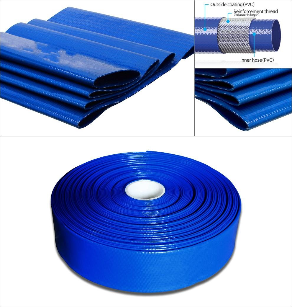 Blue pvc agricultural water discharge lay flat hose