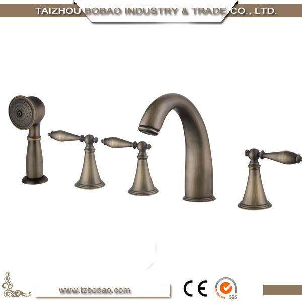 Bathroom Set 5PCS Deck Mounted Antique Bronze Hand Shower Head Basin Mixer Taps 2
