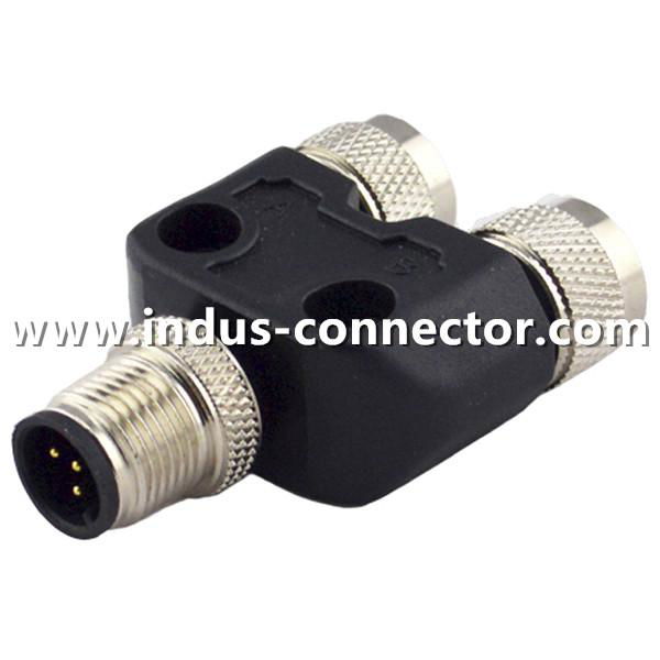 M12 3 pin one male to two female y splitter connector  3
