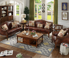 2018 New American country  wood leather sofa