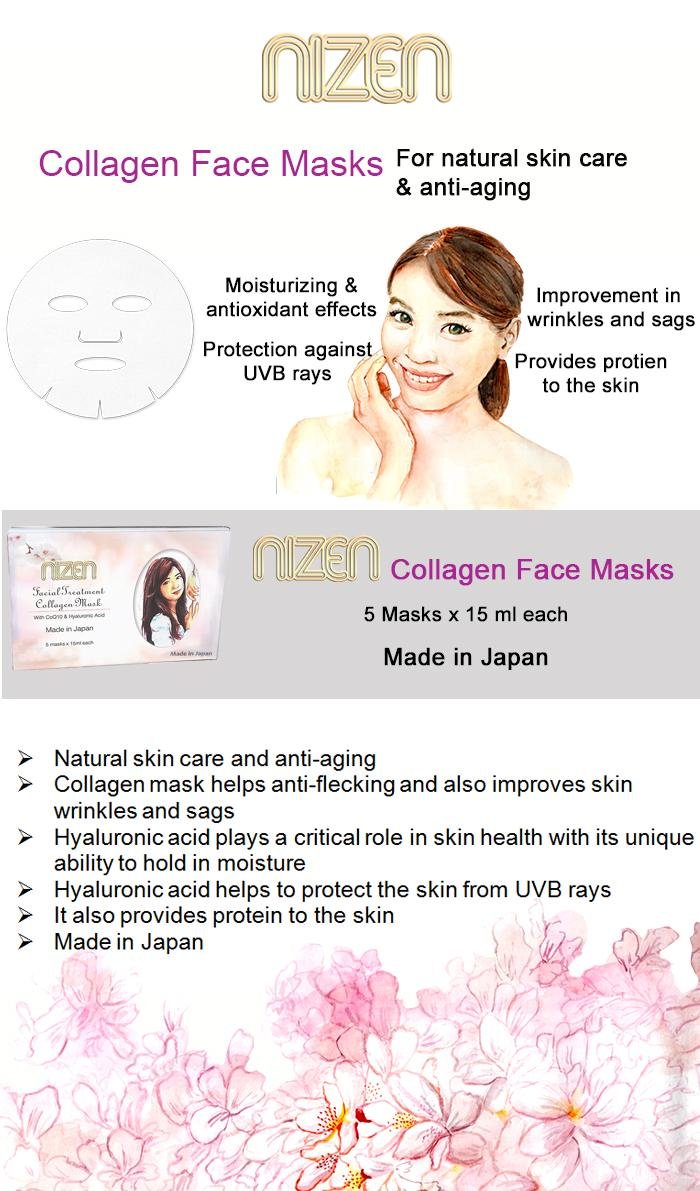 Collagen Face Masks with CoQ10 & Hyaluronic acid; For moisturized and light skin