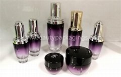 Stock Spray Purple Glass Cosmetic Serum Bottle And Eye Cream Jar