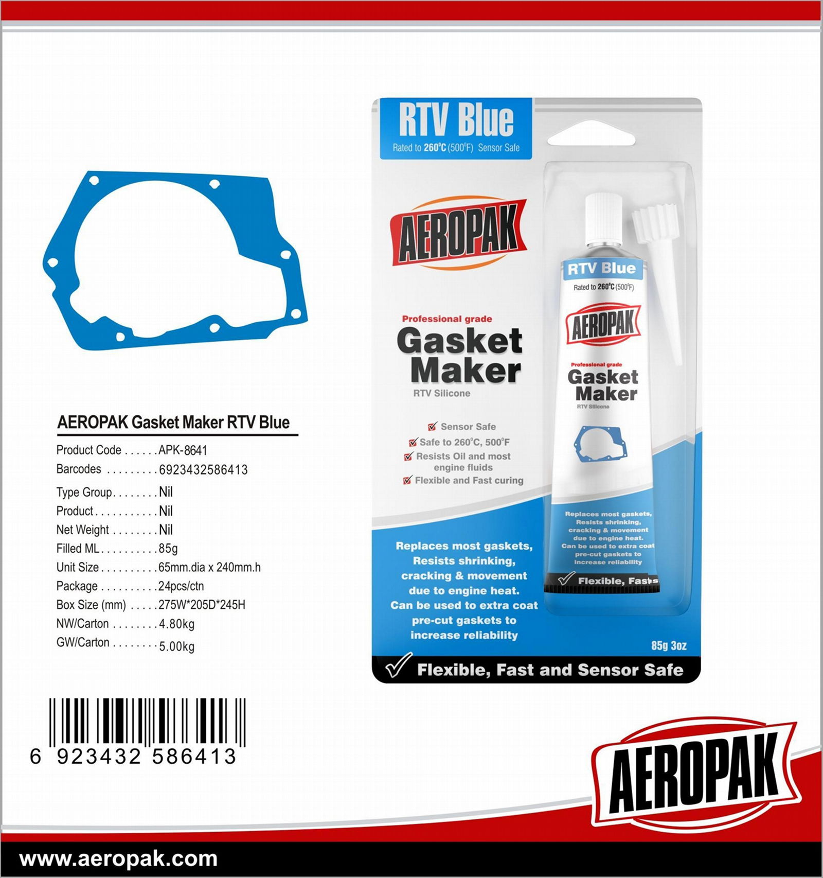 Aeropak RTV Silicone Gasket Maker Adhesive Sealant With Black Red Color 2