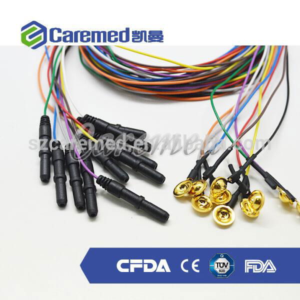 Molded Din 1.5 Colourful TPU EEG cable with Gold plating copper  electrodes,20pc