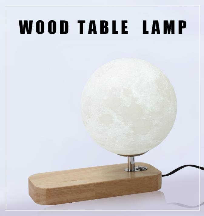 Hot sale 3W wireless charging moon lamp USB cable wooden table light for bedroom