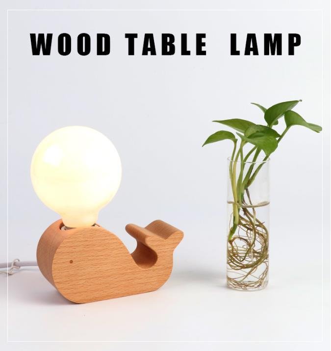 Natural wood base table lamp edison bulb light desk lamp with switch for home 2