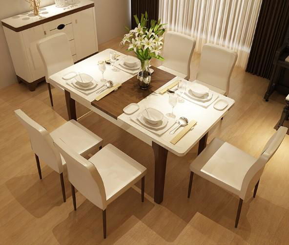 Modern folding dining table and chairs in combination with a table and six chair