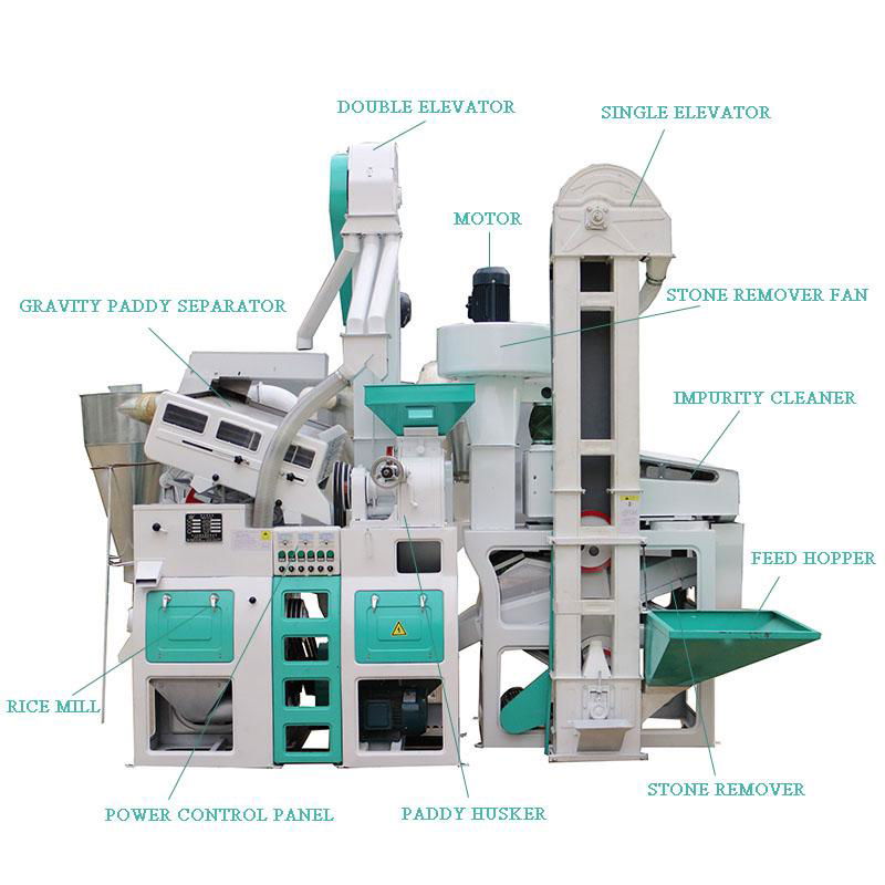 1 Ton Per Hour Capacity Combined whole set rice mill machine