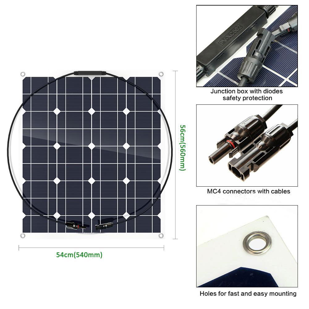 Photovoltaic 50W 18V Semi-Flexible Solar Panel Mono Cell Module Kit for Yacht RV 2