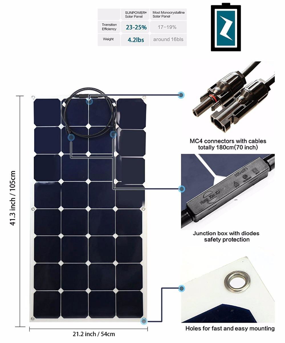 Photovoltaic 100W 18V Flexible Solar Panel Mono Cell Module Kit for Yacht RV Boa 2