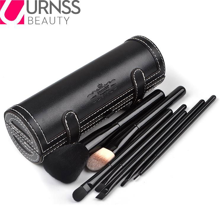 private label makeup Brushes with PU Leather Cylinder 7pcs makeup brush set