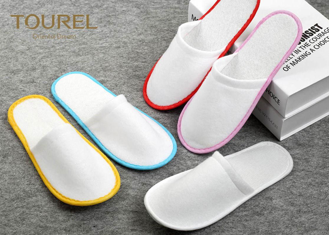 Brush Fabric Dispsable Closed Toe Spa Slippers White Color Red Edge