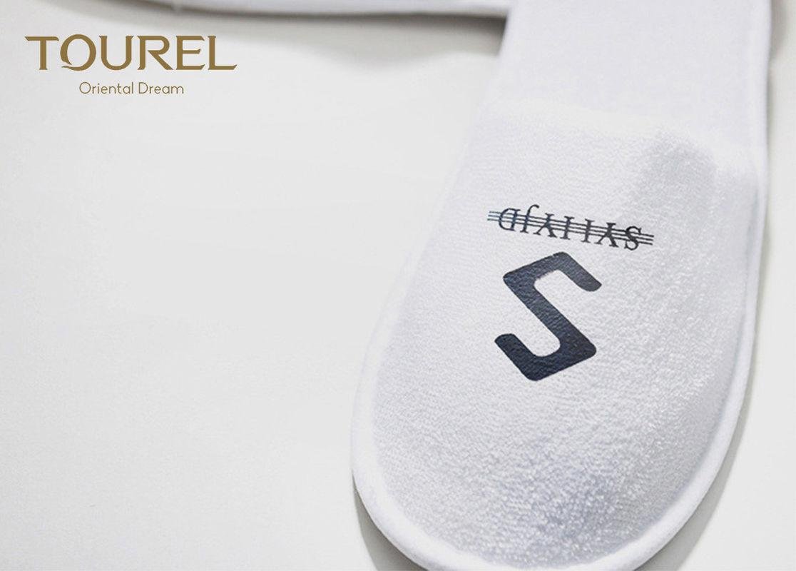 Embroidery Logo Hotel Guest Slippers Bedroom Velour For Men 2
