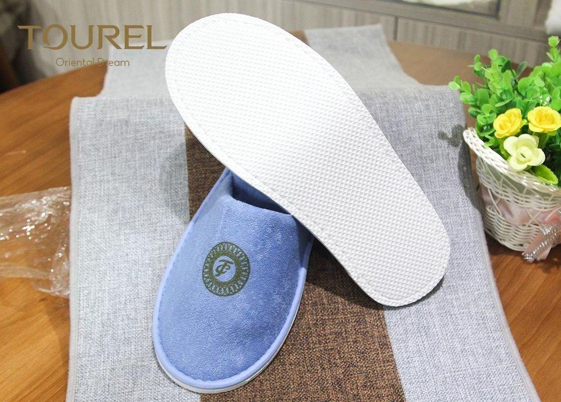 Blue Terry Bedroom Slippers with Normal Printing Customized Logo 2