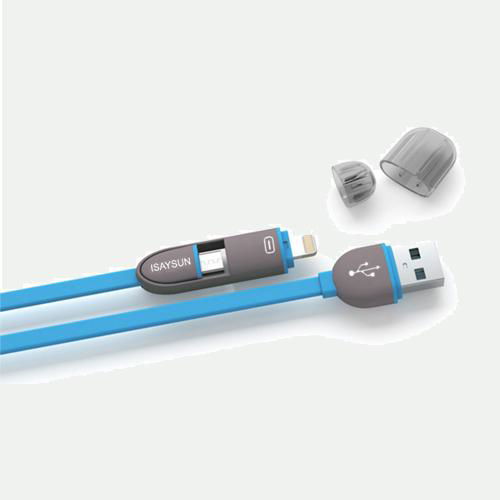 Isansun High quality 2.4A Fast Charging Data CableMicro USB Charging 2 in 1 flat 2