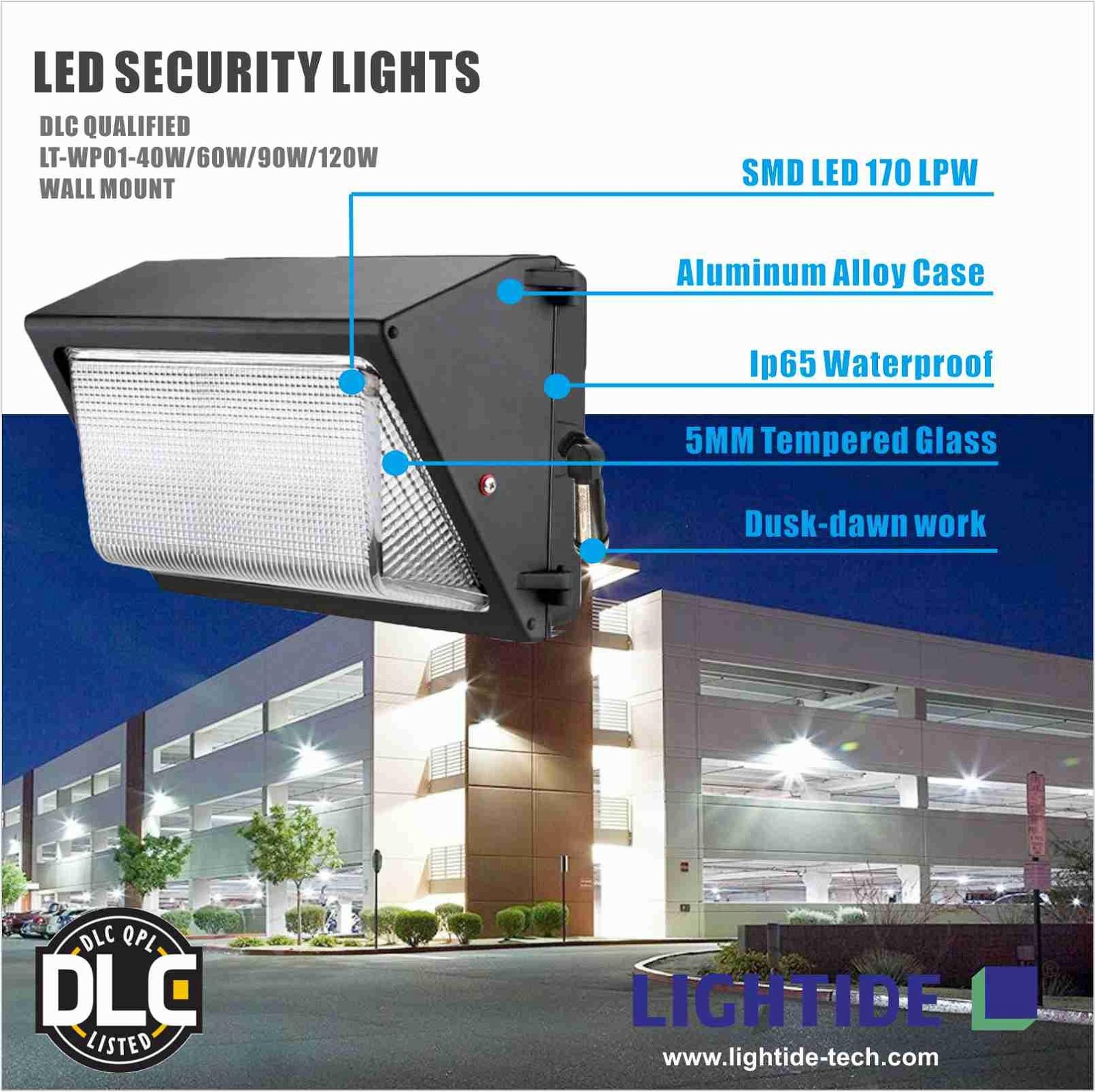 LED dusk to dawn wall pack light 120W 100-277VAC