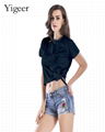 Pure Color Lycra fashionable Women Short T-shirt 1