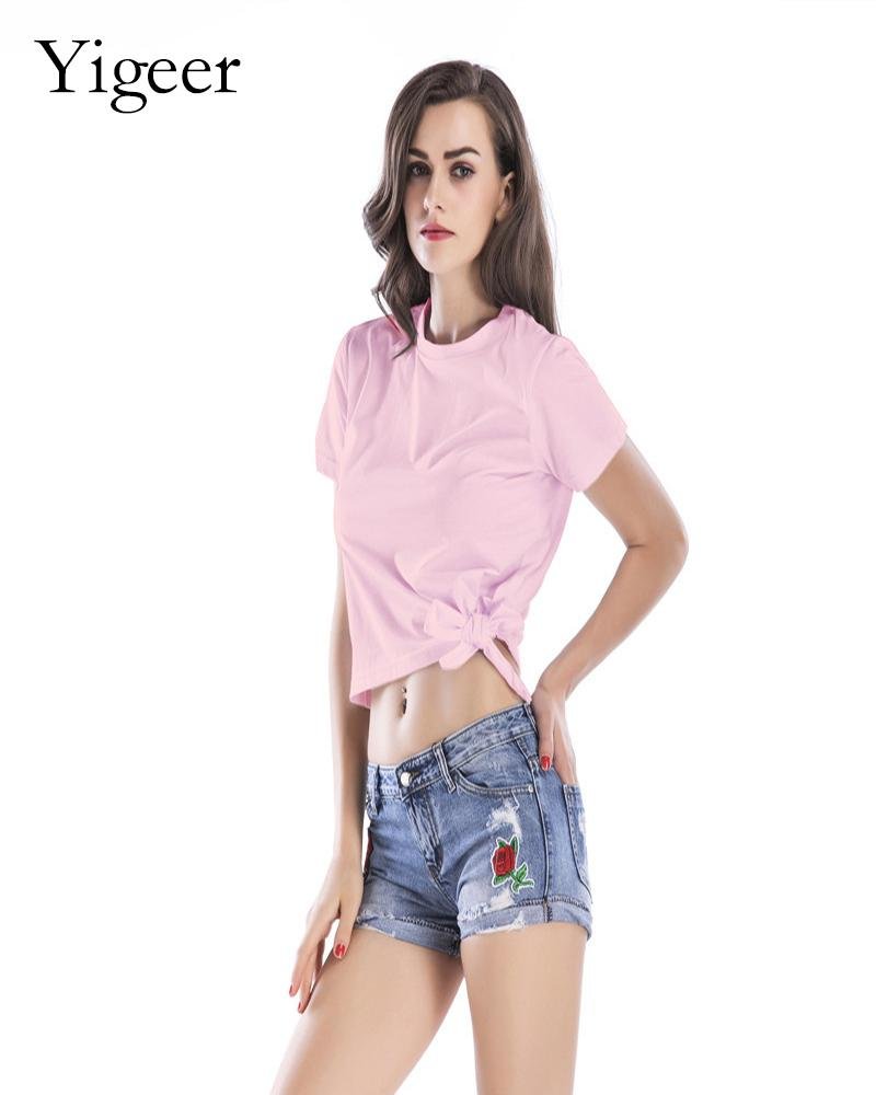 Pure Color Lycra fashionable Women Short T-shirt 2