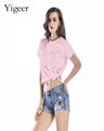 Pure Color Lycra fashionable Women Short T-shirt 2