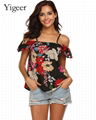 Spaghetti Strap Floral Printed Off Shoulder Blouse