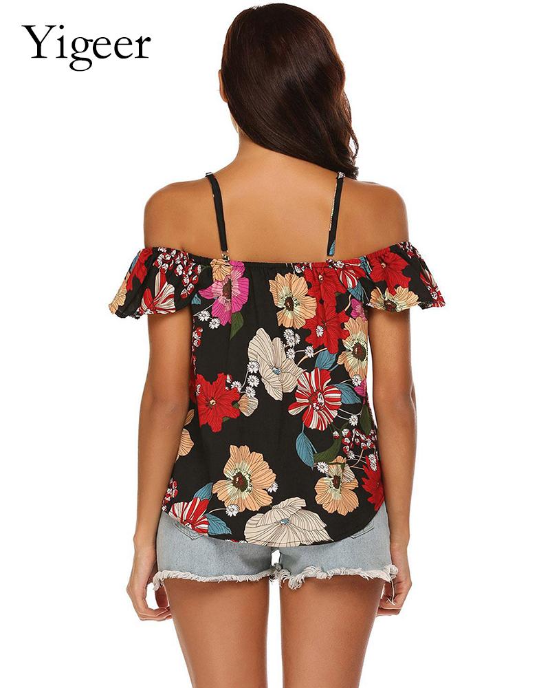 Spaghetti Strap Floral Printed Off Shoulder Blouse 3